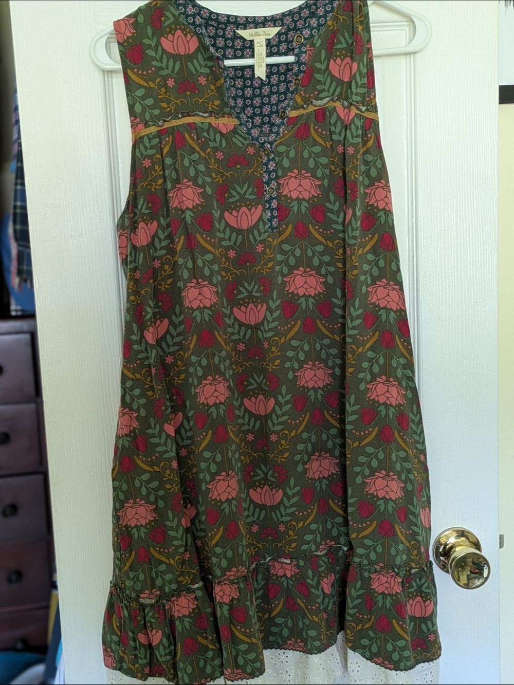Matilda Jane Dark Green Floral Print Top with Rust Accents